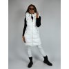 Bílá dlouhá teplá prošívaná vesta s kapucí a kožíškem 48041
