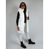 Bílá dlouhá teplá prošívaná vesta s kapucí a kožíškem 48041