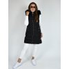 Černá dlouhá teplá prošívaná vesta s kapucí a kožíškem 48041