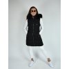 Černá dlouhá teplá prošívaná vesta s kapucí a kožíškem 48041