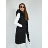 Černá dlouhá prošívaná vesta s kapucí 47855