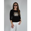 Černé tričko s 3/4 rukávem Megi s potiskem, květ B1434