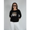 Černé tričko s 3/4 rukávem Megi s potiskem, květ B1434