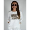 Bílé tričko s 3/4 rukávem Megi s potiskem, světle hnědý květ B1434