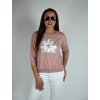 Růžové tričko s 3/4 rukávem Megi s potiskem, květ B1434