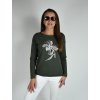 Zelené tričko s dlouhým rukávem LaTynka, květina 0419