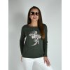 Zelené tričko s dlouhým rukávem LaTynka, květina 0419