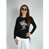 Černé tričko s dlouhým rukávem LaTynka, květina 0419