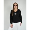 Černá mikina s véčkovým výstřihem a květinou Megi B2551