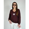 Bordó mikina s véčkovým výstřihem a květinou Megi B2551