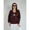 Bordó mikina s véčkovým výstřihem a květinou Megi B2551