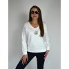 Bílá mikina s véčkovým výstřihem a květinou Megi B2551