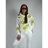 Bílá mikina s potiskem a kapucí Megi, světle zelené a žluté květy B0215