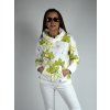 Bílá mikina s potiskem a kapucí Megi, světle zelené a žluté květy B0215
