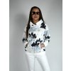 Bílá mikina s potiskem a kapucí Megi, tmavě modré a světle modré květy B0215