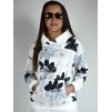 Bílá mikina s potiskem a kapucí Megi, tmavě modré a světle modré květy B0215