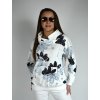 Bílá mikina s potiskem a kapucí Megi, tmavě modré a světle modré květy B0215