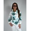 Bílá mikina s potiskem a kapucí Megi, petrolejové květy B0215