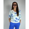 Bílá mikina s modrým vzorem Megi, véčkový výstřih B2647