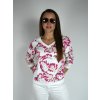 Bílá mikina s růžovým vzorem Megi, véčkový výstřih B2647