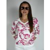 Bílá mikina s růžovým vzorem Megi, véčkový výstřih B2647
