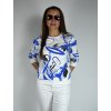 Bílá mikina s modrým vzorem Megi, kulatý výstřih B2587