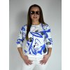 Bílá mikina s modrým vzorem Megi, kulatý výstřih B2587