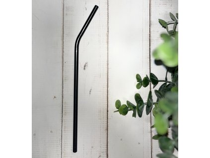 Skleněné brčko zakřivené - černé