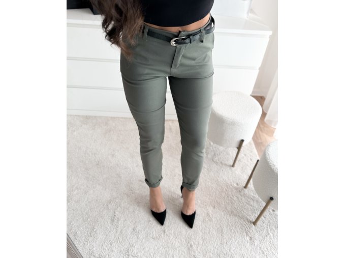 Kalhoty s páskem ,,Elle,, khaki