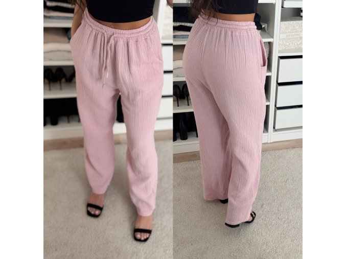Mušelínové kalhoty ,,Happiness,, pink