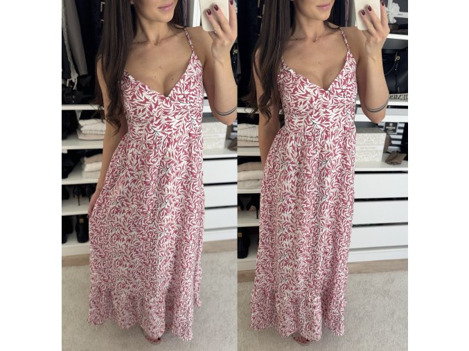 Dlouhé šaty ,,Boho,, malinové