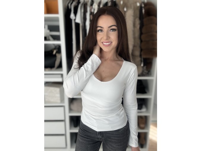 Tričko ,,Deep,, s výstřihem do V - bílé