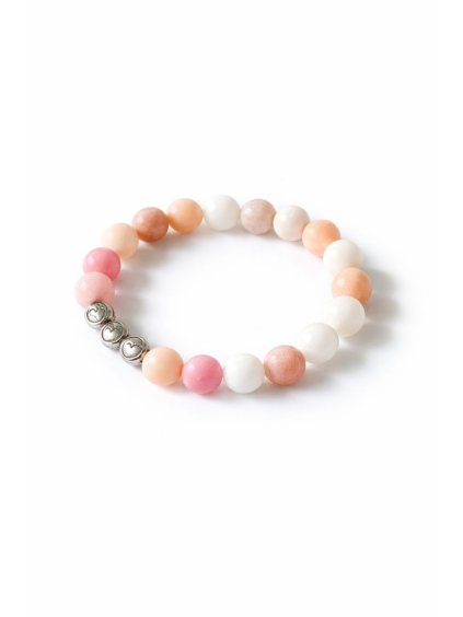 Náramek z růžových minerálů se třemi srdíčky