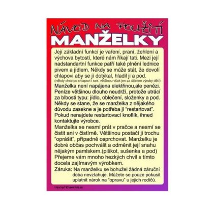 Certifikát návod na použití manželky