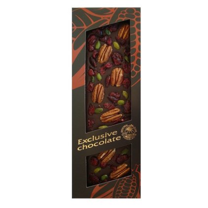 Čokoláda Exclusive s pekany, pistáciemi a brusinkami 130g
