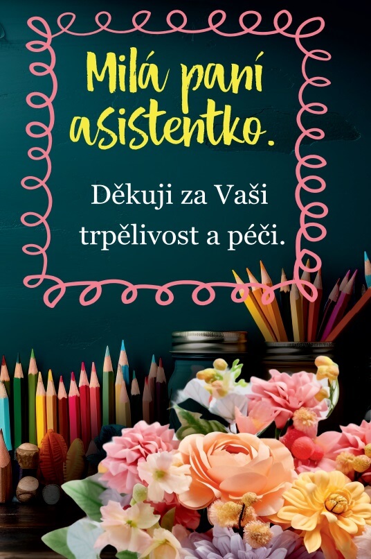 Přání pro paní asistentku Pastelky