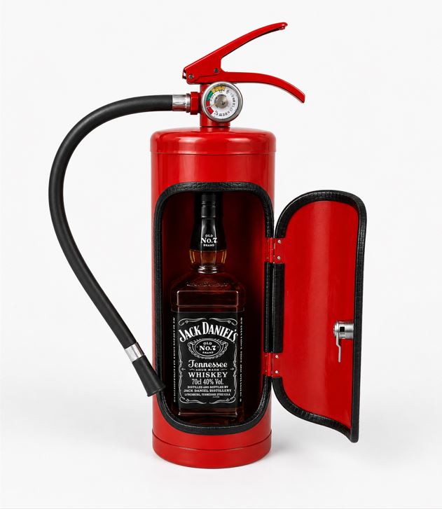 Minibar v hasicím přístroji- Jack Daniel's edice