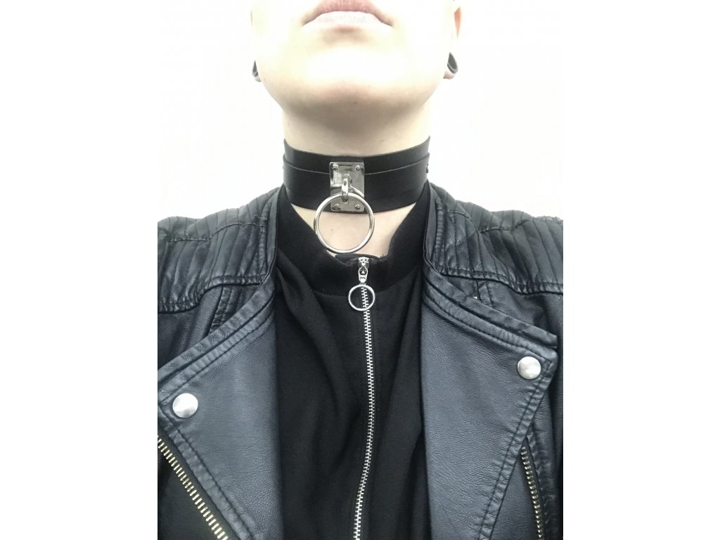 CHOKER černý náhrdelník / obojek se stříbrným poutkem - DARK Concept store