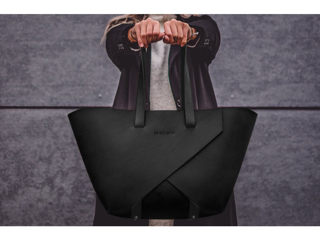 LEATHERY velká černá kožená kabelka SHOPPER + - DARK Concept store