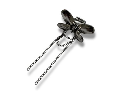 Kovový skřipec / spona do vlasů -  BUTTERFLY SMALL GUNMETAL s řetízky
