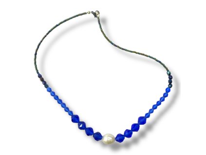 Things by E. - korálkový náhrdelník s říčními perlami - BLUE SKY