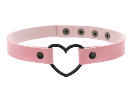 CHOKER / nárdelník - černý s kovovým srdíčkem BLACK & PINK