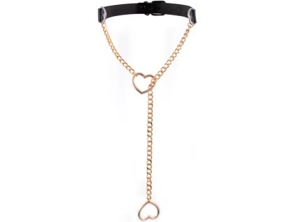 CHOKER / náhrdelník - černý dlouhým řetízkem se srdíčkem GOLD