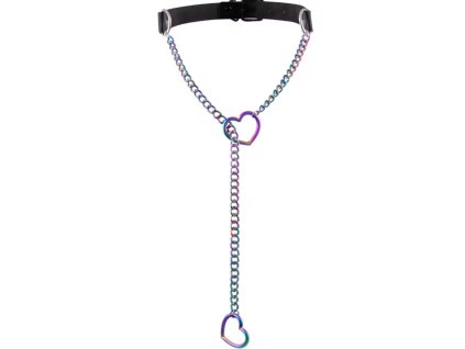 CHOKER / náhrdelník - černý dlouhým řetízkem se srdíčkem OIL SLICK MULTICOLOR