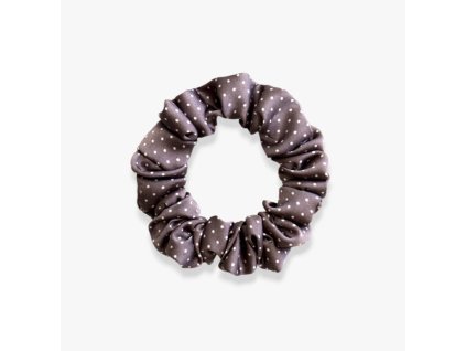 MURU Saténová scrunchie úzká - Hnědý puntík