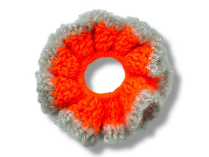 CARAMBOL TEXTURES háčkovaná scrunchie gumička - NEON ORANGE