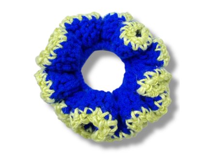 CARAMBOL TEXTURES háčkovaná scrunchie gumička - BLUE GRASS