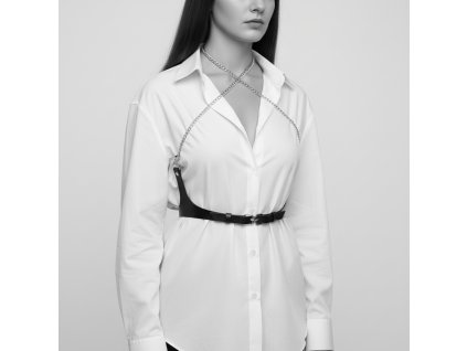 Bodypiece koženkový harness / popruh / pásek s řetízky ke krku