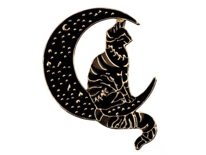 Pin / Brož Odznáček - karta tarotu - MOON CAT / kočka a měsíc