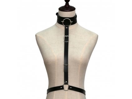 CHOKER / bodypiece harness černý koženkový